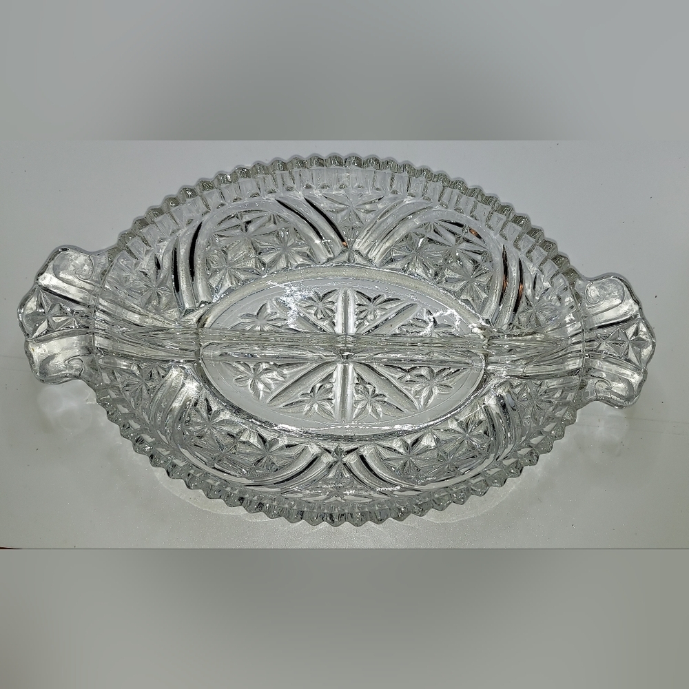 Vintage Anchor Hocking Divided Relish Olives OR Nuts Glass Dish STARS AND BARS